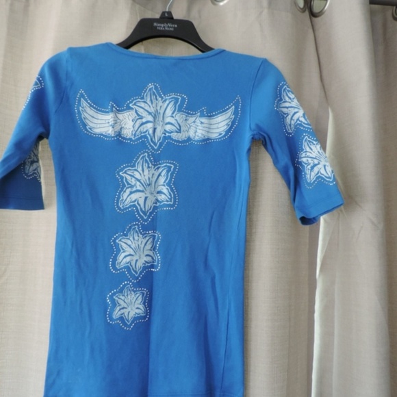 Final Price - Auangard USA Blouse Women's Top Blue Bejeweled Sm - Picture 3 of 5